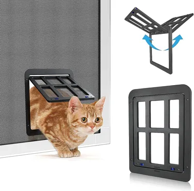 Produktbild von Katzenklappe Fliegengitter Automatischen Verschluss Hundeklappe Fliegengitter Balkontür mit Katzenklappe Haustierklappe—Schwarz