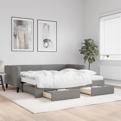 Image de Canapé-lit convertible en lit de jour, avec tiroirs, 2 places, 90x190 cm, couleur gris foncé, revêtement en tissu