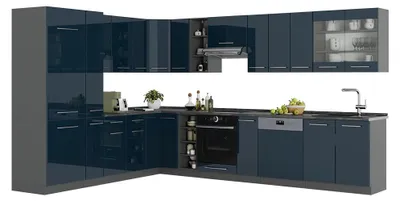 Obrázek produktu pro Rohová kuchyň Vicco Fame-Line Tmavě modrá s vysokým leskem/Antracit 347 x 257 cm, PD Antracit, Model 49748