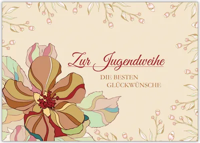 Produktbild von 4x Elegante Grußkarte zur Jugendweihe mit Blüten: Zur Jugendweihe die besten Glückwünsche.