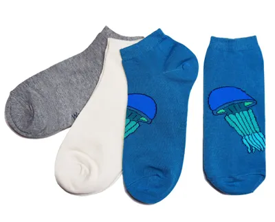 Produktbild von Kinder Sneaker Socken 3-er Pack aus Baumwolle Qualle Petrol Größe 27-30
