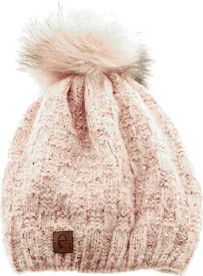 Produktbild von Faera Mütze zum Warmhalten im Herbst oder Winter Bommel-Mütze mit Perlen Rosa