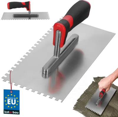 Zdjęcie produktu dla KOTARBAU® Kielnia ze stali nierdzewnej 270 x 130 mm z zebami 6x6 mm do ukladania plytek Kielnia ze stali nierdzewnej z miekkim uchwytem