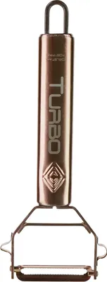 Zdjęcie produktu dla TURBO PRODUKTE Turbo obieraczka ze stali nierdzewnej do warzyw i owoców - z wahadłowym ostrzem dla prawo- i leworęcznych - funkcja 3 w 1 - różowe złoto