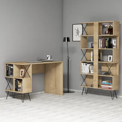 Produktbild von Skye Decor, Extra - Oak, Schreibtisch und Bücherregal, Eiche, 100 % MELAMINBESCHICHTETE SPANPLATTEN, 120 x 60 x 78,8 cm