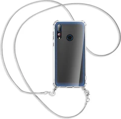 Produktbild von Handykette Backcover-Schutzhülle mit Band (Metall silberfarben) für HTC Desire 19 Plus / 19s - silberfarbene Kette Snake