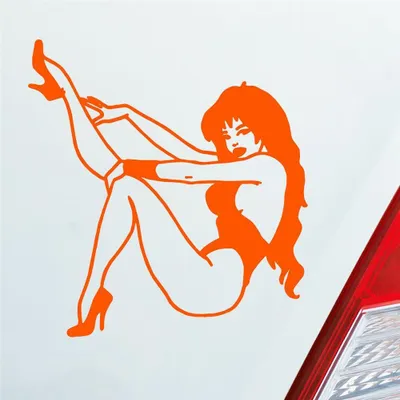 Produktbild von Auto Aufkleber Frau Pin Up Girl Vintage Sexy 10x10,5 cm Orange Sticker Heckscheibenaufkleber