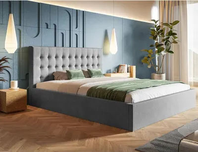 Produktbild von Polsterbett SIM 2 mit Kopfteil, 160x200 cm, Doppelbett mit Bettkasten und Lattenrost aus Holz, Velourstoff, Farbe: Hellgrau