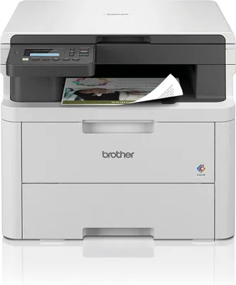 A white Brother DCP-L3520CDW 3-in-1 color laser multifunction printer is shown against a white background.