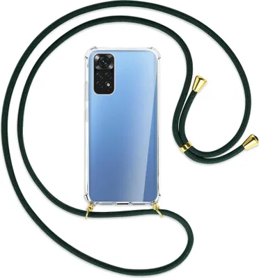 Produktbild von Handykette Backcover-Schutzhülle mit Band (Metall goldfarben) für Xiaomi Redmi Note 11S 4G - dunkelgrün