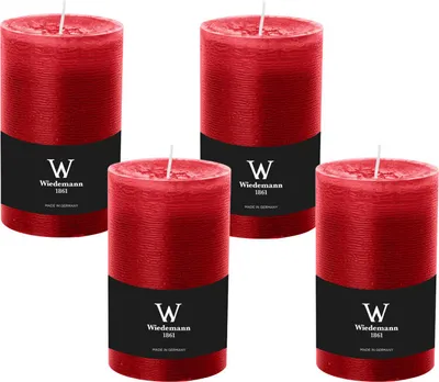 Produktbild von 4er Set Adventskranzkerzen Rustik Marble Kerzen durchgefärbt mit Abbrandschutz Rubin 100 x 68 mm