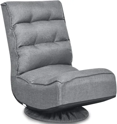 Produktbild von 360°Drehbarer Bodensessel Bodenstuhl, Bodenkissen in 5 Positionen verstellbare Rückenlehne, Gepolstertes Klappsofa Bodenstuhlsofa, 120kg Belastbar Faules Sofa für Wohnzimmer Büro (Grau)