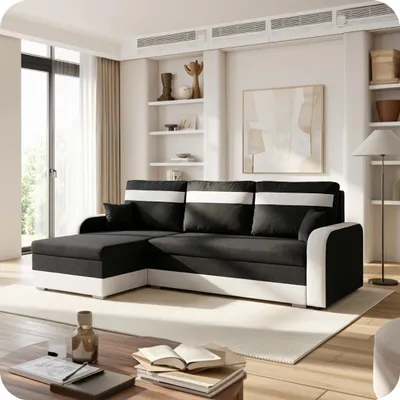 Produktbild von KomfortWelt24 Ecksofa mit Schlaffunktion und praktischem Bettkasten - Bequemer Eckcouch 214x140 cm L-Form CONDI Grau/Weiß