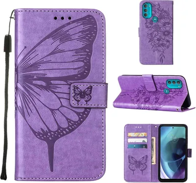 Produktbild von Moto G71 5G Hülle, Schmetterling Prägung Flip Leder Kartenfächer Schutzhülle Ledertasche mit Ständer für Motorola Moto G71 5G Violett
