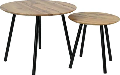 Zdjęcie produktu dla Stoliki kawowe okrągłe zestaw stolików do salonu fi 60x47 , fi 40x40 dąb