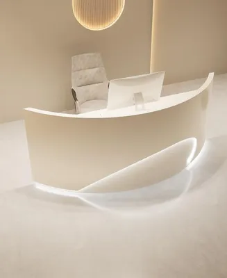 Produktbild von Empfangstheke Theke geschwungene Tresen Kasse Empfangstresen beige 100*60*100cm