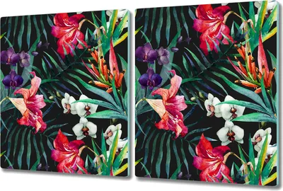 Produktbild von Glas-Herdabdeckplatte Glaskeramikkochfeld-Abdeckung - 2x 40x52 cm - Amazon Dschungel Exotische Blumen