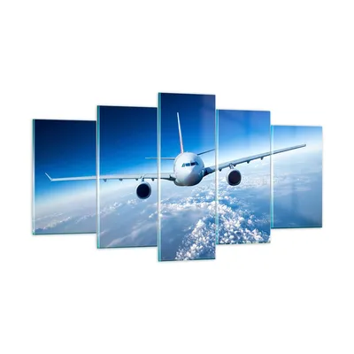 Produktbild von Bilder auf glas - Flugzeug himmel wolken flug - 160x85cm - Glasbilder - Wandbilder - Kunstdruck - zum Aufhängen bereit - Wanddekoration aus Glas - Glas Bilder - Wandbild auf Glas - GEA160x85-2723