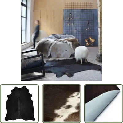 Immagine prodotto di The Living Store Tappeto in vera pelle bovina nero 180x220 cm