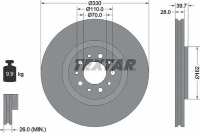 Produktbild von 2x TEXTAR Bremsscheibe 92145103 für JEEP CHEROKEE (KL) 39 7mm 9 9kg 330mm