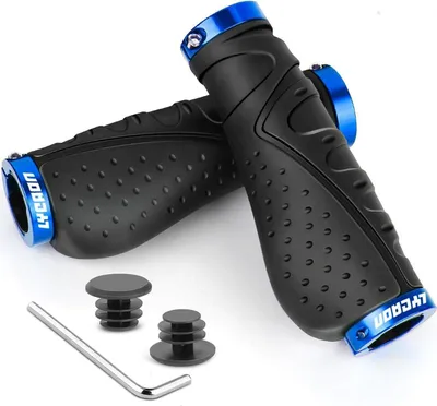 Image de LYCAON Vélo Poignées de Guidon Ergonomiques Antidérapantes Caoutchouc Poignée Vélo Aluminium Lock Bleu Océan