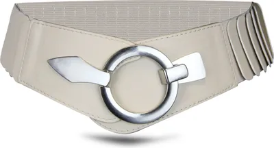Produktbild von Elastischer Damen Taillengürtel, ca. 6 cm breiter Hüftgürtel mit silberner Ring-Schließe, Stretchgürtel, Hellbeige, Größe 80