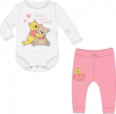 Produktbild von Winnie Puuh Baby-Set "Always & Forever" |  Grauer Body & Rosa Hose, 80