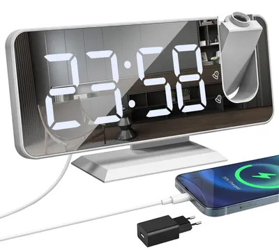 Digitaler Projektionswecker, 7,5 Zoll, Doppelalarm, USB, weiß