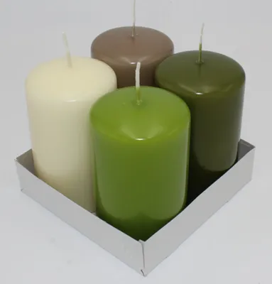 Produktbild von Stumpenkerzen Farbmix  Vanilla - Portobello - Limonengrün - Scottish Green, 100 x  Ø 60 mm, 16 Stück Kopschitz Kerzen in RAL-Kerzen Güte Qualität
