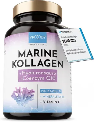 Produktbild von VROODY Marine Kollagen Komplex Kapseln mit Q10, Hyaluron & Vitaminen – 1er