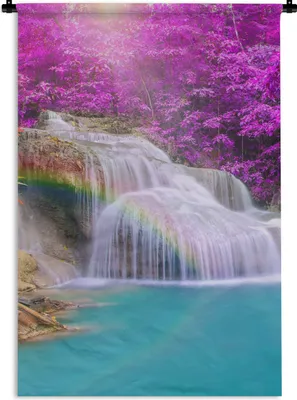Produktbild von MuchoWow® Wandteppich Wandbehang Wasserfall - Bäume - Regenbogen - Lila 120x180 cm Tapisserie Dekoration Wandtuch - Schlafzimmer - Dekorationen für das Haus