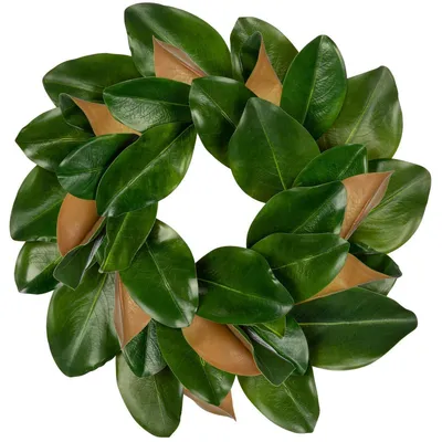 Zdjęcie produktu dla Wieniec z sztucznych kwiatów magnolii, 40 cm, dekoracja do zawieszenia na ścianie, drzwiach lub stole