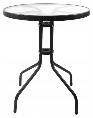 Immagine prodotto di Tavolino da giardino rotondo per balcone e terrazza, struttura in acciaio, piano in vetro, nero, Ø 60 x 70 cm