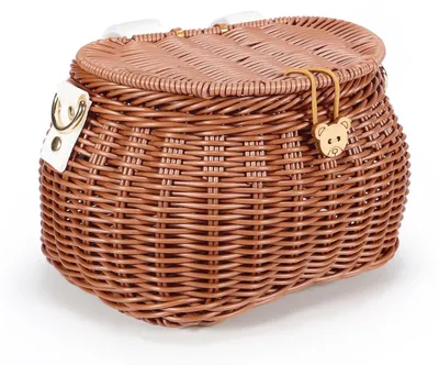 Produktbild von Kinderfahrradkorb mit Deckel, Handgewebtes Rattan, Vorderkorb