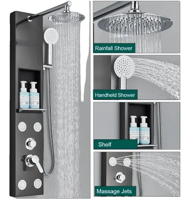 Produktbild von Duscharmatur, Regendusche, Wandmontage, 7001 Matt Schwarz