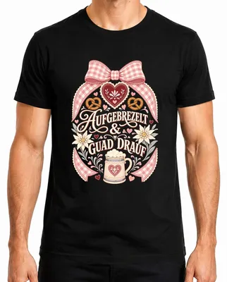 Obrázek produktu pro Tričko s motivem Oktoberfestu, kolekce "Aufgebrezelt & Guad Drauf", model "Trachtenshirt Lederhose", pánské, barva černá, velikost S