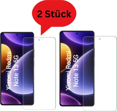 Produktbild von CLM-Tech 2er Set Schutzfolie kompatibel mit Xiaomi Redmi Note 13 5G Panzerfolie Panzerglas Crystal Clear Displayschutz 9H Glas Displayfolie Schutzglas - Unterstützt Fingerabdruck-ID - Folie kristallklar 2X Stück