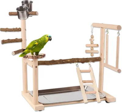 Produktbild von Vogelspielplatz aus Holz – Leiter, Schaukel, Futterstelle, Plattform – für kleine/mittelgroße Vögel