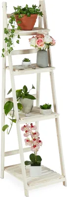Produktbild von Relaxdays Blumentreppe, für innen & Balkon, Shabby-Chic Design, freistehend & klappbar, HBT 160x41x50 cm, 4 Stufen, weiß