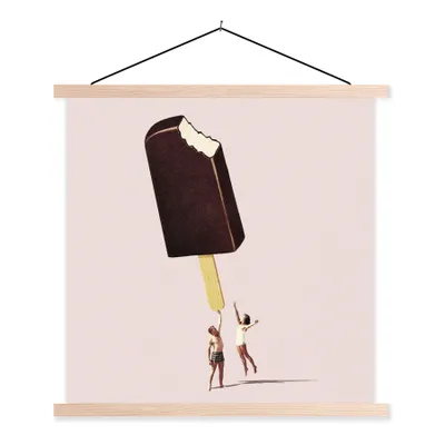 Produktbild von MuchoWow® Textilposter Eiscreme - Schokolade - Pastell - Vintage 40x40 cm mit holzfarbenen Rahmen - Posterleiste