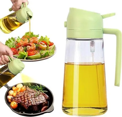 Zdjęcie produktu dla Wielofunkcyjny dozownik oleju 2 w 1 do frytkownic bezolejowych, pojemność 470 ml, butelka na olej do gotowania, grillowania i przygotowywania sosów do sałatek