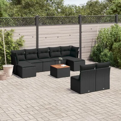 Produktbild von Design 10-tlg. Garten-Sofagarnitur mit Kissen Schwarz Poly Rattan, Gartenmöbel-Sets 2024 Neu