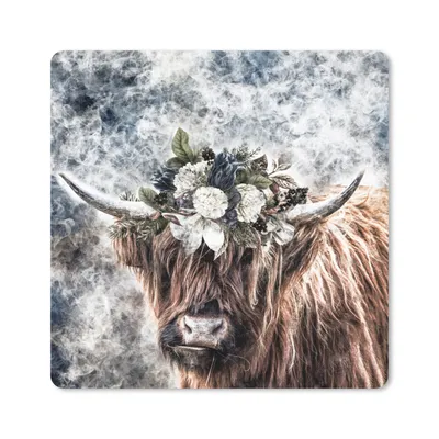 Produktbild von MuchoWow® Mauspad Mousepad Schottischer Highlander - Tiere - Blumen 20x20 cm - Mousepads - Maus Mat - Pad - Mausunterlage - Desk Mat - Bureauartikeln