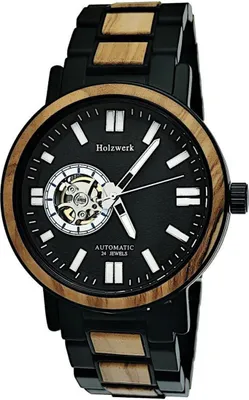 Produktbild von Holzwerk DORNBURG Herren Edelstahl & Holz Automatik Uhr in Schwarz Braun Weiß