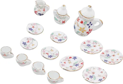 Immagine prodotto di Servizio da tè per casa delle bambole da 15 pezzi, mini simulazione, tazza in Vetroceramica, accessori per casa delle bambole, oggetti di scena in miniatura, tipo E