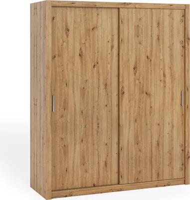 Produktbild von Schiebetürenschrank Zenit 180 cm, Praktische Schlafzimmerschrank mit zwei Kleiderstangen (Farbe: Artisan Eiche, ohne Spiegel)