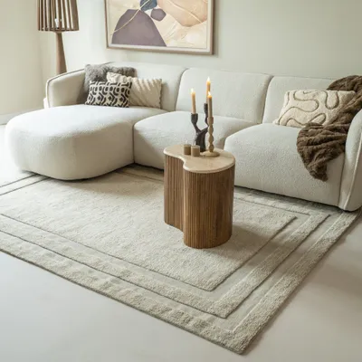 Produktbild von Volero - Wollteppich - Judith Border Greige - 230x330cm - Wohnzimmer, Schlafzimmer - Modern, Skandinavisch