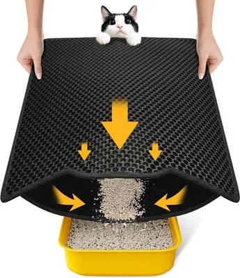 Produktbild von Famanu Katzenstreumatte 58 x 42 cm - doppellagiges Wabenmuster - wasserdicht - waschbar und rutschfest - schwarz