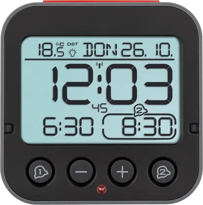 Produktbild von Digitaler Funkwecker mit Temperaturanzeige, 2 Weckzeiten, Snooze, Datum, Wochentag, Batteriebetrieben, Schlafzimmer Wecker mit Nachtbeleuchtung