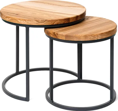 Immagine prodotto di LAMO Manufaktur Tavolini da salotto moderni sovrapponibili in legno - set di 2 pezzi - Tavolino rotondo da salotto, tavolino laterale da divano - Colore: noce-marrone, gambe: antracite